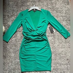 GUESS Emerald Night Plunging V-Neck Dress XS